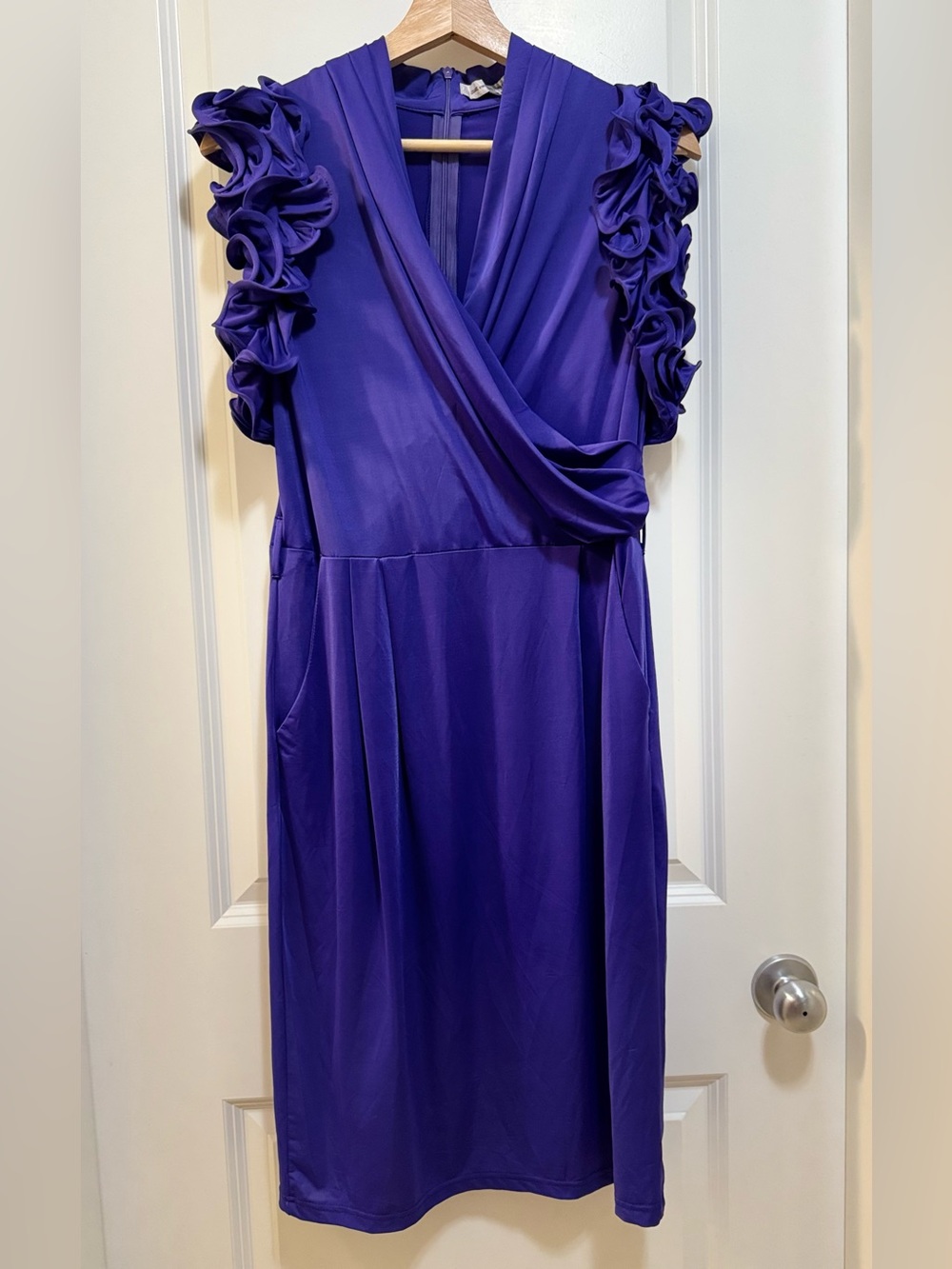 Elegant Purple Ruffled Sleeve Wrap Dress